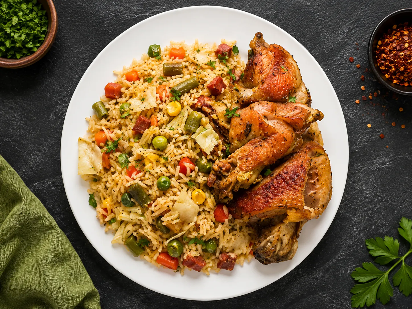 Nigerian fried rice with chicken in London Ontario at Roswen