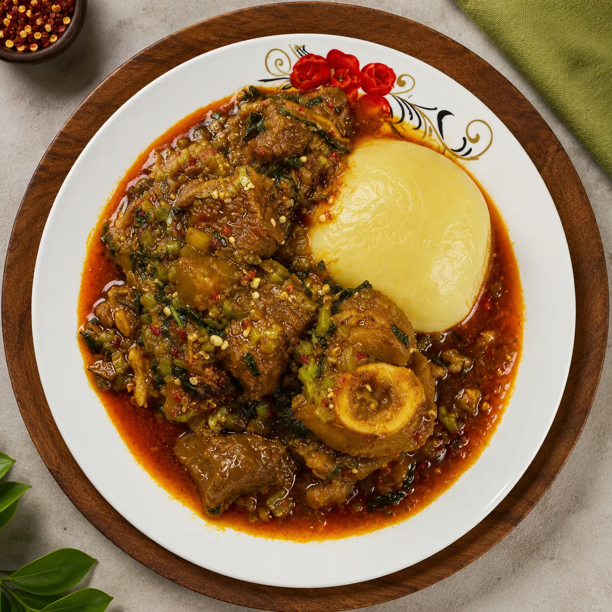 Okra soup with fufu in London Ontario at Roswen Nigeria Restaurant